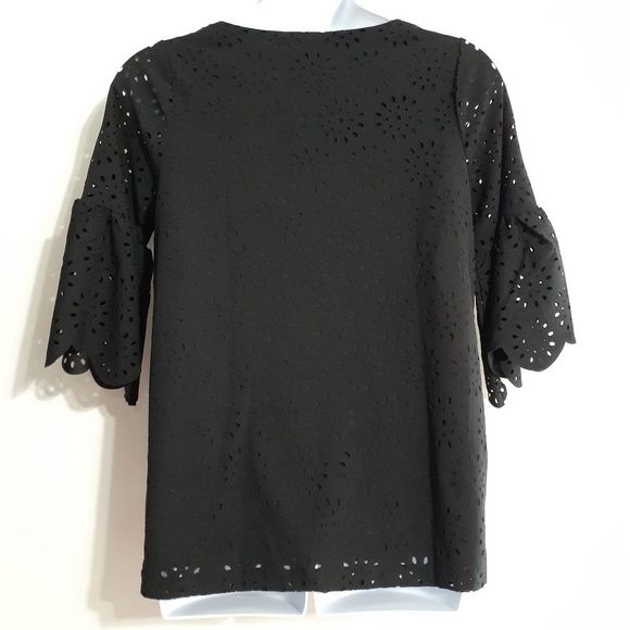 Jessica London Black Bell Sleeve Tunic Top w/Floral Cut Out Overlay 12 NWOT NEW - Picture 6 of 14